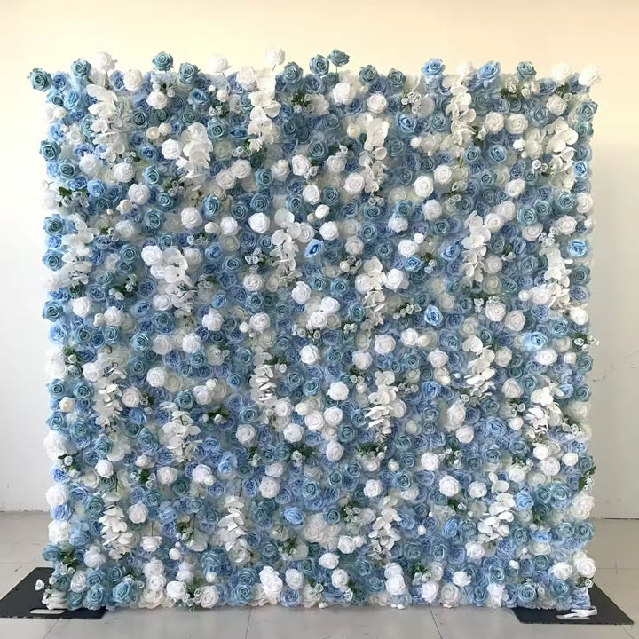 Blue & White Floral Wall 8'x8'