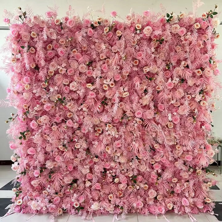 Pink Pampas & Floral Wall 8'x8'