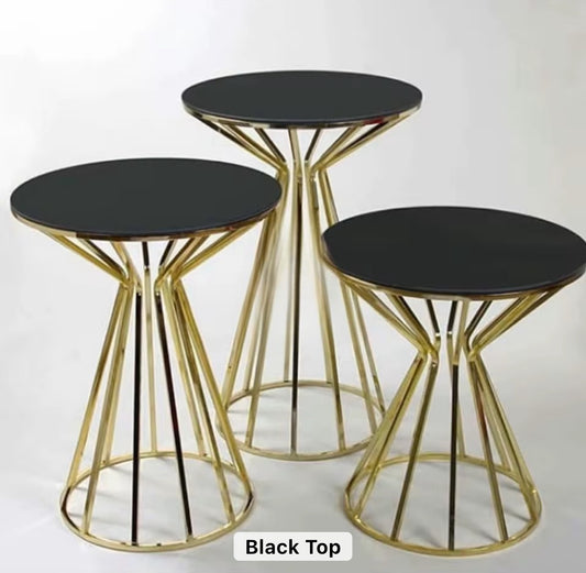 3pc Set White Clear Black Top Gold Cinderella Stand Pedestal Set