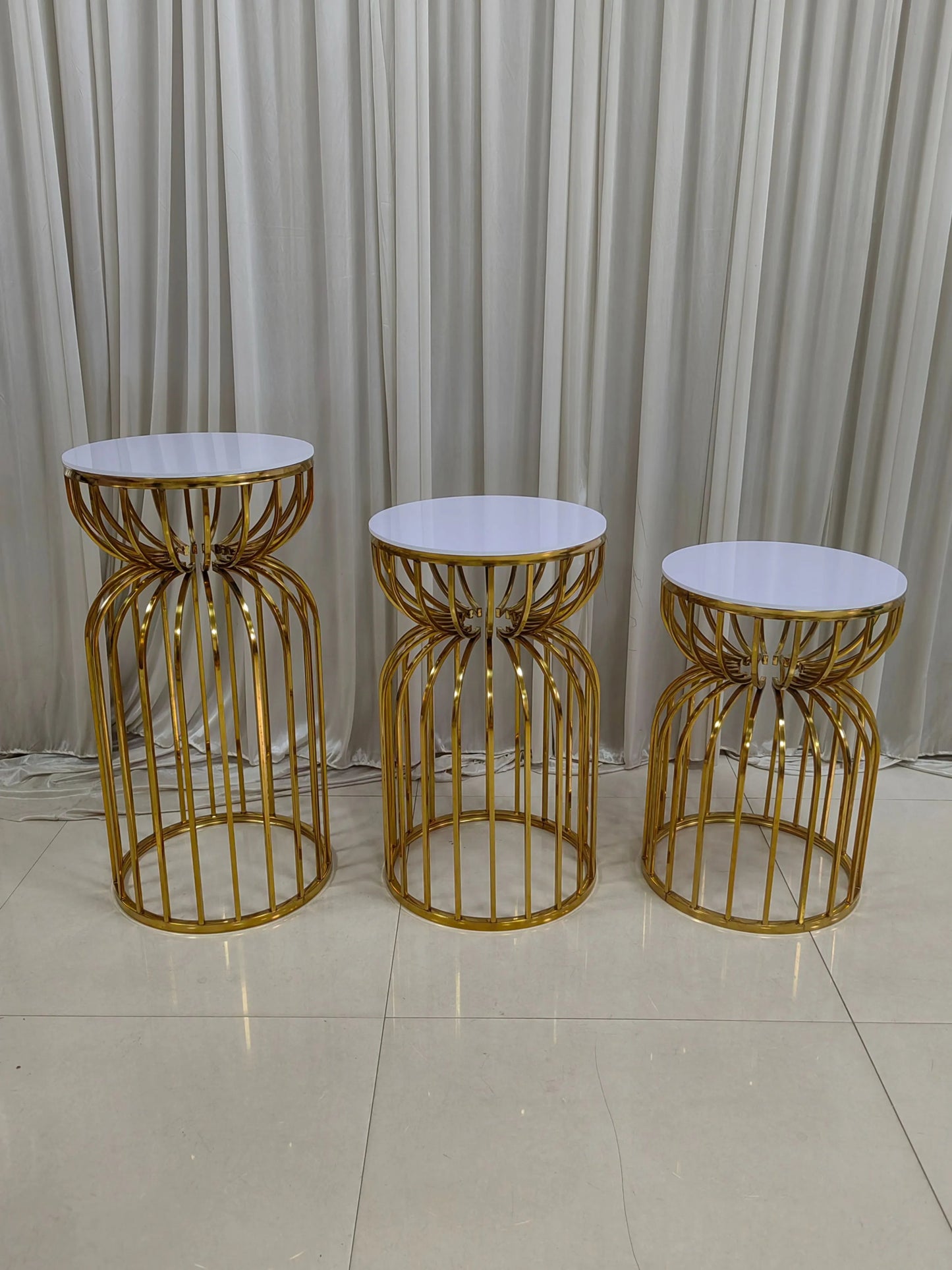 3pc Set Dessert Table Cake Plinth Stand Luxury Stainless Steel Pedestal