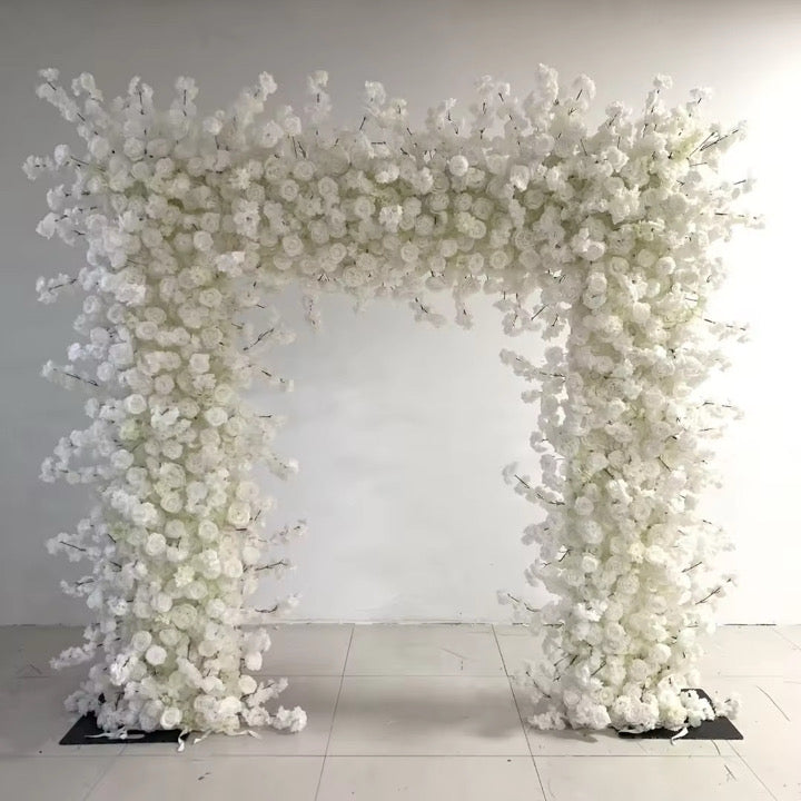 White Cloth Base Floral Arch 8'x8'