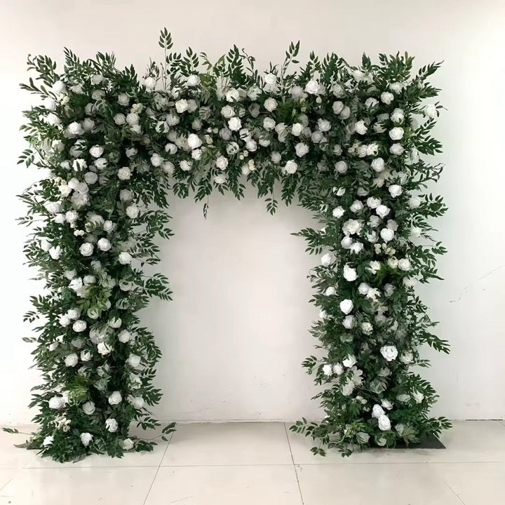 Greenery & White Cloth Floral Arch 8'x8'
