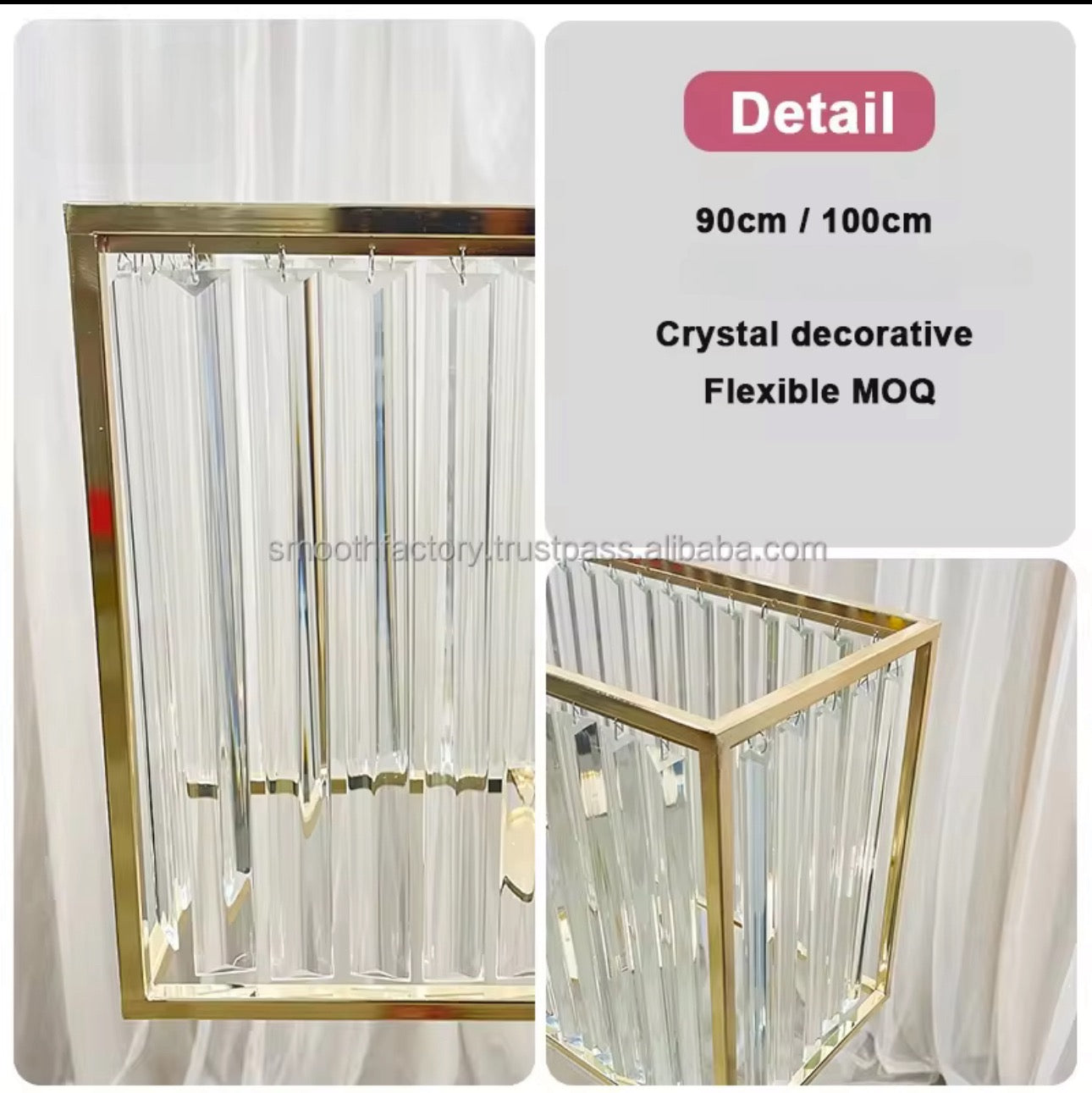Square Table Flower Stand Crystal Decorative Gold