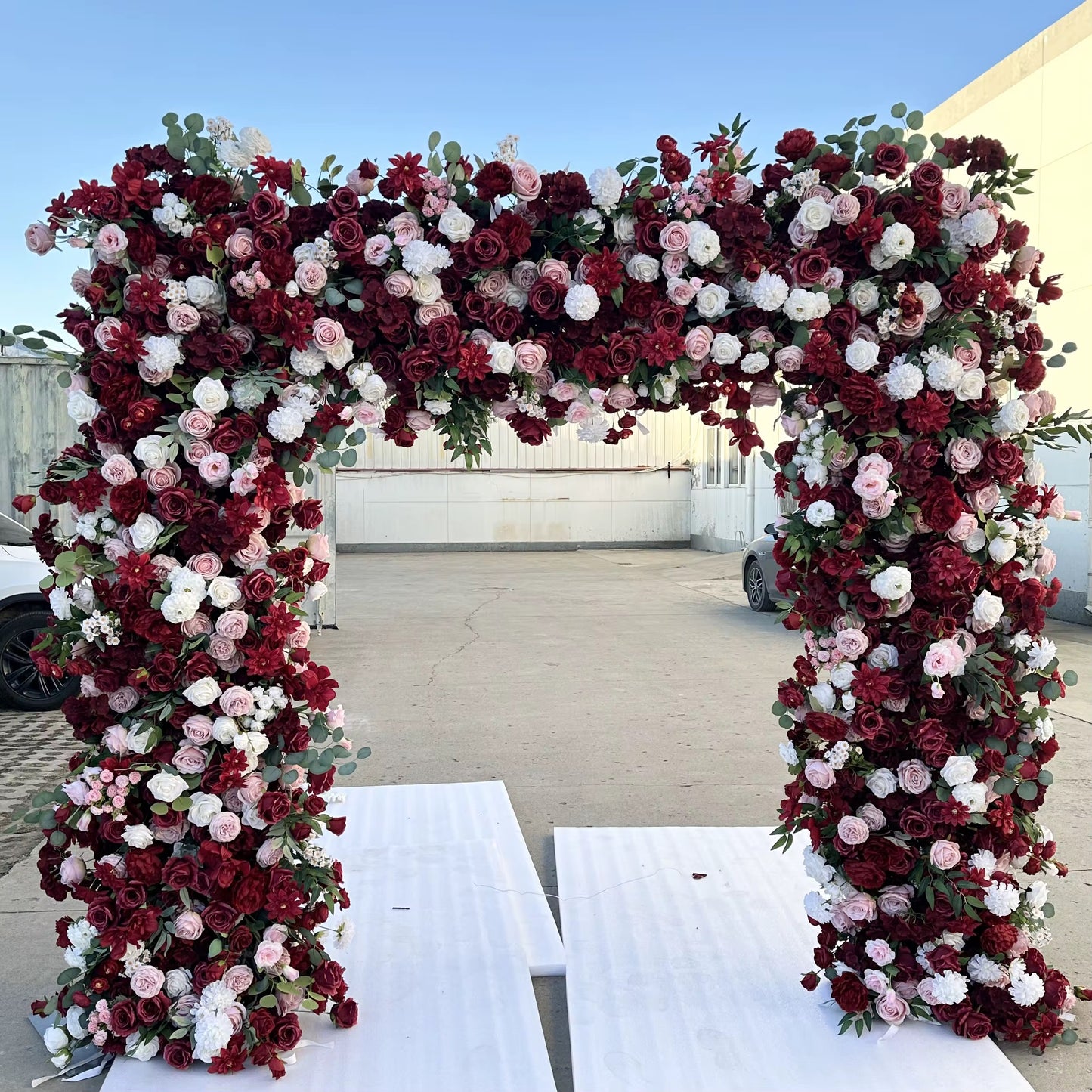 Burgundy Blush and White Floral Arch 8'x8'