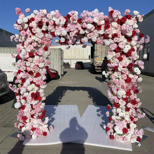Red Pink and White Floral Arch 8'x8'