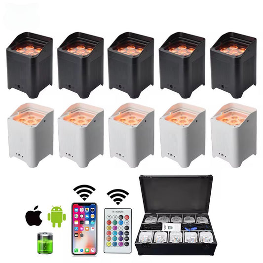 10pcs 6x18W Wireless DMX Battery Powered Wifi LED Uplight Par up Light with Charge Case for Wedding Party Bar