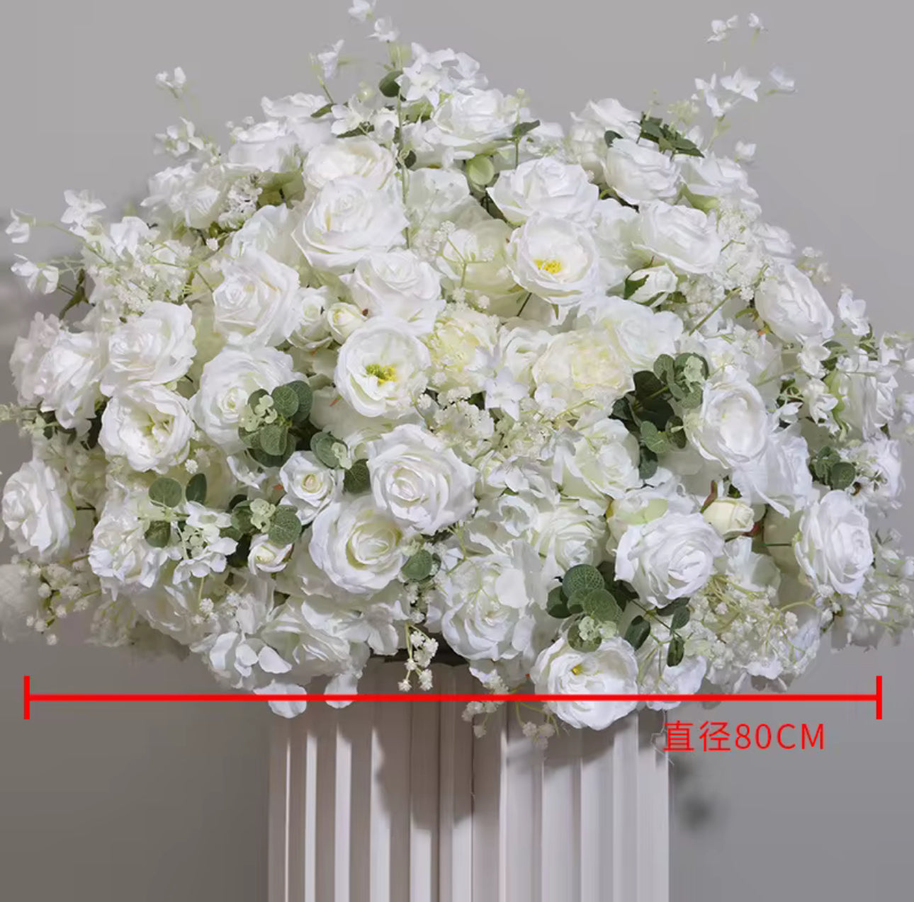 Multiple Size Floral Balls Ivory White Greenery