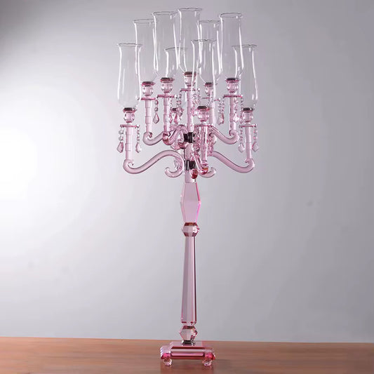 5 Arm Pink Crystal Candelabra Table Centerpiece 43"H