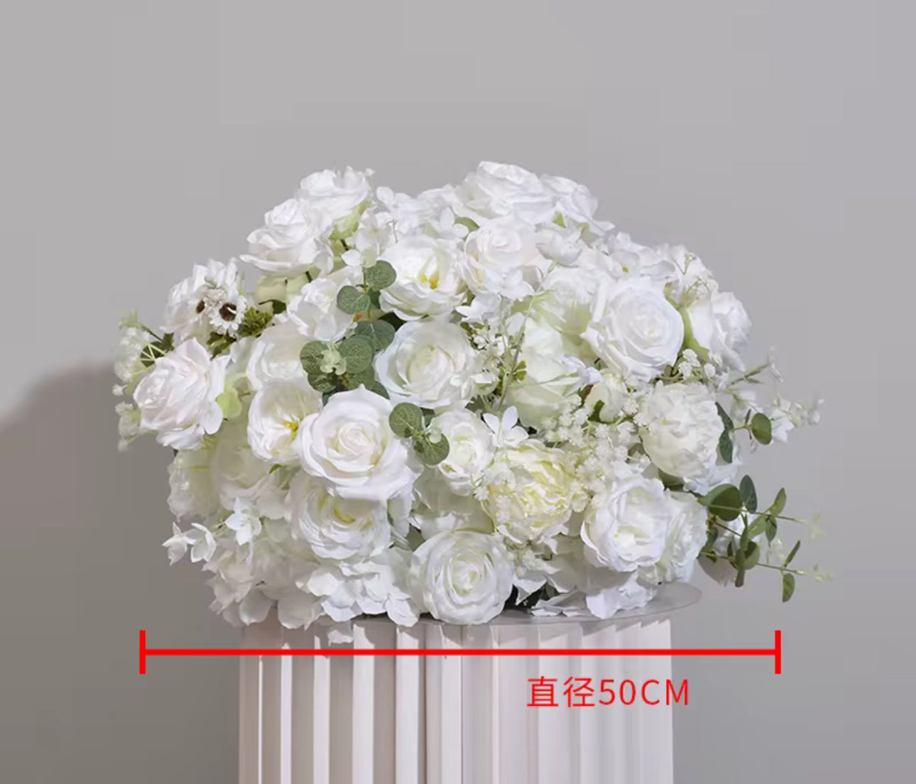Multiple Size Floral Balls Ivory White Greenery
