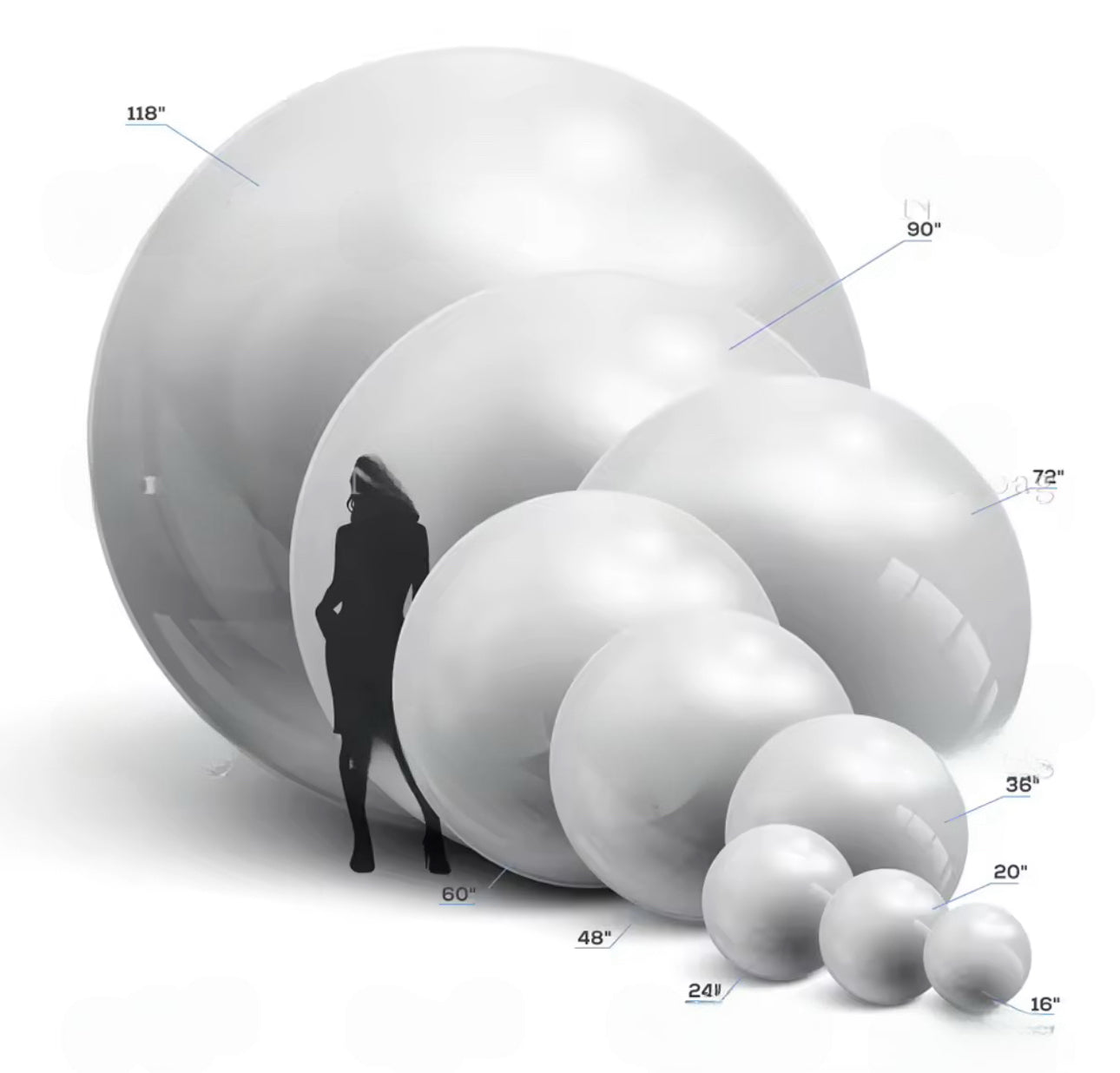 Sizes 16in-31in Inflatable Metallic Chrome Mirror Balls Orbtz